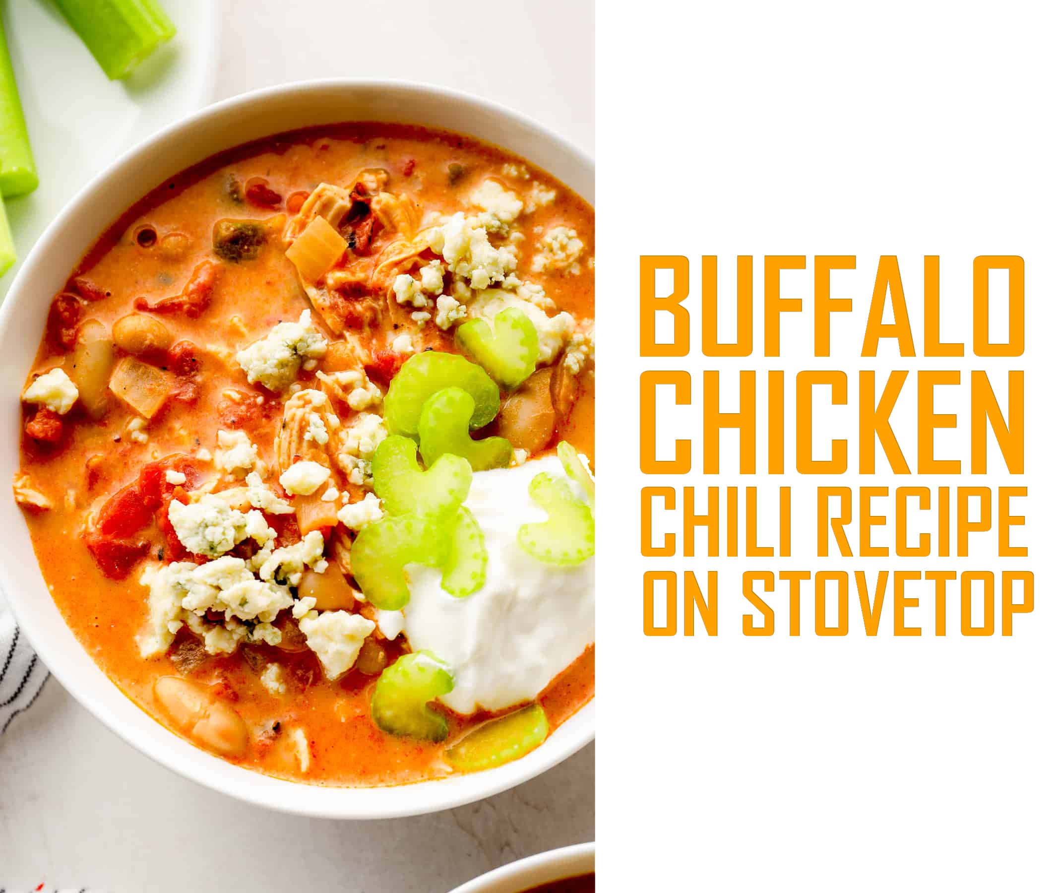 Buffalo chicken chili recipe on stovetop